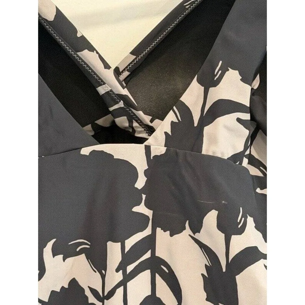 Lands End Black Gray Floral Print Swimsuit Tankini Top Slendersuit Size 18